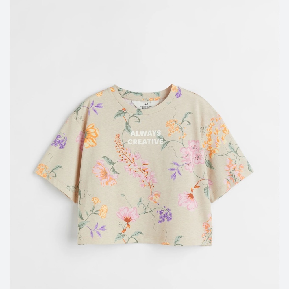 H&M Girls Juniors Size US 20 Crop Short Sleeve T Shirts Floral Always Creative